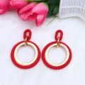 Red and gold geometric hoop earrings fashion acrylic metal dangle earrings for women - Red