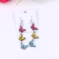 Colorful wooden butterfly dangle earrings with multi-layer design, chic fashion jewelry item. - Style 4
