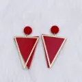 Red acrylic geometric stud earrings with gold-trimmed triangle design for women fashion. - Red Hollow