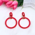 Red acrylic round link dangle earrings for women fashion statement geometric drop jewelry - Red