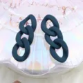 Matte acrylic chain drop earrings for women, minimalist long link design, dark chic style. - Dark Green