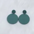 Minimalist dark green acrylic double round geometric drop earrings for women daily wear style - Dark Green