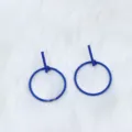 Boucles doreilles geometriques bleues, bijoux pendus elegants barre et cercle minimalistes femmes. - Rond Minimaliste