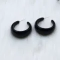 Fashionable black thick C-shape hoop earrings for women, simple and chic geometric style. - Glossy Wide C Hoop