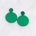 Green large round acrylic earrings for women, simple geometric design minimalist style. - Green