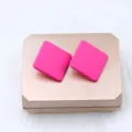 Bright pink square stud earrings made of acrylic, simple geometric candy color fashion ear jewelry. - Rose Red