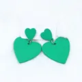 Boucles d'oreilles clous double cœur en acrylique vert bijoux simples pour femmes - Vert
