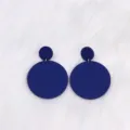 Stylish navy blue acrylic double round drop earrings minimalist fashion jewelry variant - Dark Blue