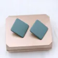 Minimalist square matte acrylic stud earrings in dark teal, chic everyday jewelry for women. - Grass Green