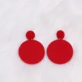 Red acrylic geometric double round drop earrings for women minimalist fashion jewelry - Red