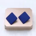 Matte blue square stud earrings, minimalist acrylic candy color ear jewelry variant style. - Dark Blue