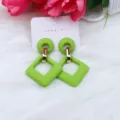 Green acrylic geometric earrings with circle and diamond shapes, stylish drop earrings for women. - Fruit Green