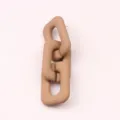 Matte beige geometric rectangular chain link stud earrings, minimalist stylish design. - Brown 3-Section