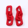 Red matte geometric chain link dangle earrings for women fashion daily wear chic statement jewelry. - Red 3-Section