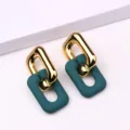 Boucles d'oreilles chaine geometrique vert or minimaliste rectangulaire bijoux chic - Vert foncé