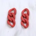 Red acrylic chunky chain drop earrings for women, minimalist autumn winter jewelry style. - Dark Orange
