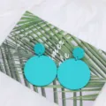 Turquoise acrylic double round dangle earrings for women minimalist geometric drop earrings - Lake Blue