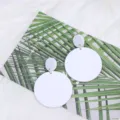 Minimalist white large round acrylic dangle earrings, geometric drop fashion jewelry style. - White