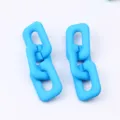 Bright blue rectangular chain link earrings, stylish geometric acrylic drop earrings. - Light Blue 3-Section