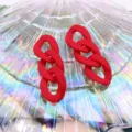 Red acrylic 3-link long chain drop earrings, minimalist fashion jewelry for women. - Red