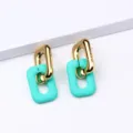 Boucles doreilles geometriques rectangulaires vert menthe finition dore bijoux femme chic - Bleu lac
