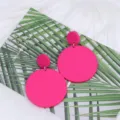 Pink acrylic minimalist double circle drop earrings, elegant matte finish fashion jewelry for women. - Pink