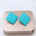 Minimalist square earrings, candy color acrylic geometric stud earrings for women daily wear. - Lake Blue