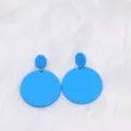 Minimalist blue round acrylic drop earrings for women, stylish geometric daily wear jewelry item. - Blue