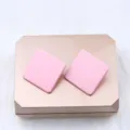 Pink square acrylic stud earrings, simple candy color minimalist fashion ear jewelry for women. - Pink