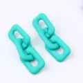 Cyan rectangular chain link earrings, stylish geometric resin ear studs for women daily wear. - Lake Blue 3-Section