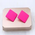 Minimalist square acrylic earrings in vibrant pink candy color, chic geometric fashion jewelry. - Fluorescent Rose Red