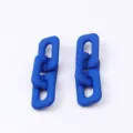 Matte blue rectangular chain link stud earrings, stylish geometric jewelry for women. - Royal Blue 3-Section