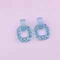Blue translucent acrylic geometric twisted square stud earrings for women, minimalist chic. - Jelly Light Blue