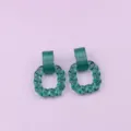 Green acrylic twisted square hoop earrings for women stylish minimalist dangle ear jewelry - Jelly Dark Green