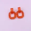 Orange acrylic twisted square earrings, minimalist geometric variant stud earrings for women. - Jelly Orange