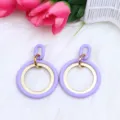 Purple Gold Hollow Circle Earrings Acrylic Dangle Earrings Fashion Jewelry for Women - Purple