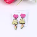 Jolies boucles d'oreilles en bois imprimées colorblock avec pendentifs cœur et crayon, bijoux mode. - Style 6