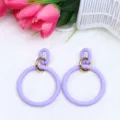 Boucles d'oreilles pendantes rondes en acrylique creux couleur bonbon style géométrique chic - Violet