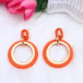 Orange acrylic geometric circle drop earrings for women fashion stylish jewelry accessory. - Orange