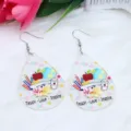 Teacher themed teardrop acrylic earrings, back to school cute printed dangling ear jewelry. - Pencil Book