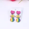 Variante de boucles d'oreilles cœur crayon arc-en-ciel en bois, jolies boucles pendantes femme. - Style 8
