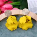 Yellow Petal Dangle Earrings Gold Disc Stud Fashion Statement Jewelry for Women Summer Party - Yellow