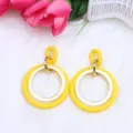 Bright yellow acrylic geometric double circle drop earrings fashion statement jewelry for women - Yellow