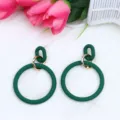 Boucles d'oreilles pendantes rondes en acrylique géométrique vert foncé bijou de mode. - Vert Foncé