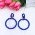 Boucles d'oreilles pendantes géométriques rondes en acrylique bleu bijoux tendance - Bleu Saphir