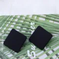 Minimalist matte black square earrings for women, stylish geometric daily wear accessory. - Black