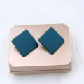 Dark teal square matte acrylic earrings, geometric candy color stud jewelry for women daily wear - Dark Green