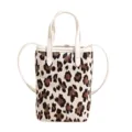 Leopard print mini crossbody phone bag with white leather handle and shoulder strap. - Leopard White