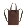 Brown suede mini phone bag with patent leather handles, stylish vertical crossbody tote. - Coffee Brown