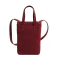 Red suede mini tote bag for women, stylish patent leather handle crossbody phone bag. - Burgundy